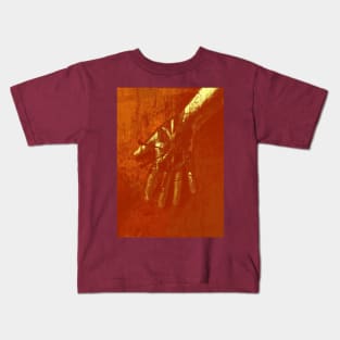 Digital collage, special processing. Hand, mystic. Ugly grainy texture on close up, so beautiful on distance. Bright, yellow. Kids T-Shirt